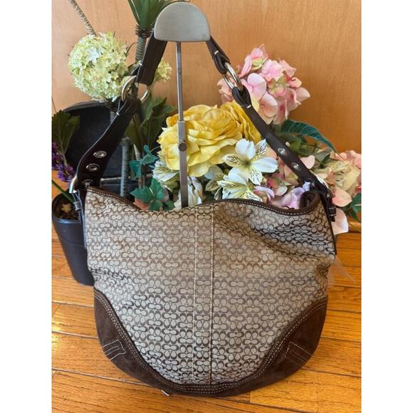 y2k COACH 2158 BROWN Mini Signature Print Hobo Tote Handbag (130 - Picture 2 of 11